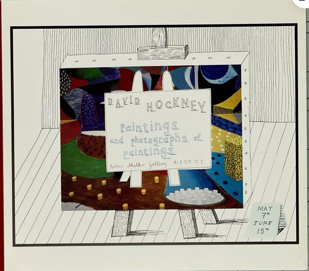 Framed David Hockney exhibition card, 1996. Paintings and Photographs of Paintings