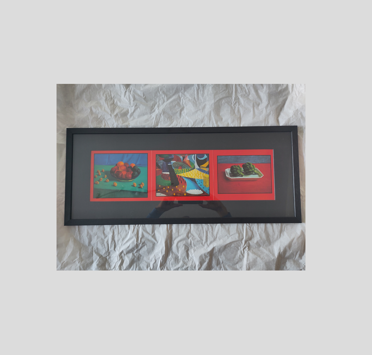 Framed David Hockney exhibition card, 1996. Paintings and Photographs of Paintings