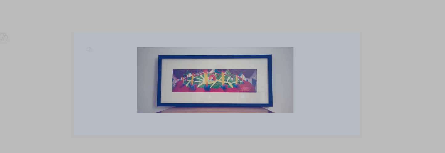 Framed David Hockney Exhibition invite card, Knoedler Gallery, London 1985